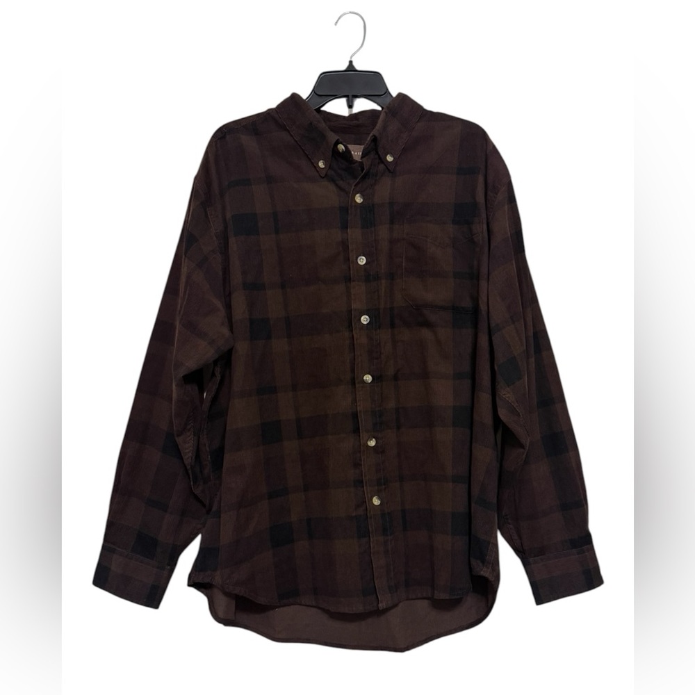 Woodland Trail NWT Plaid Corduroy Button Down Shirt Brown men’s Size XXL